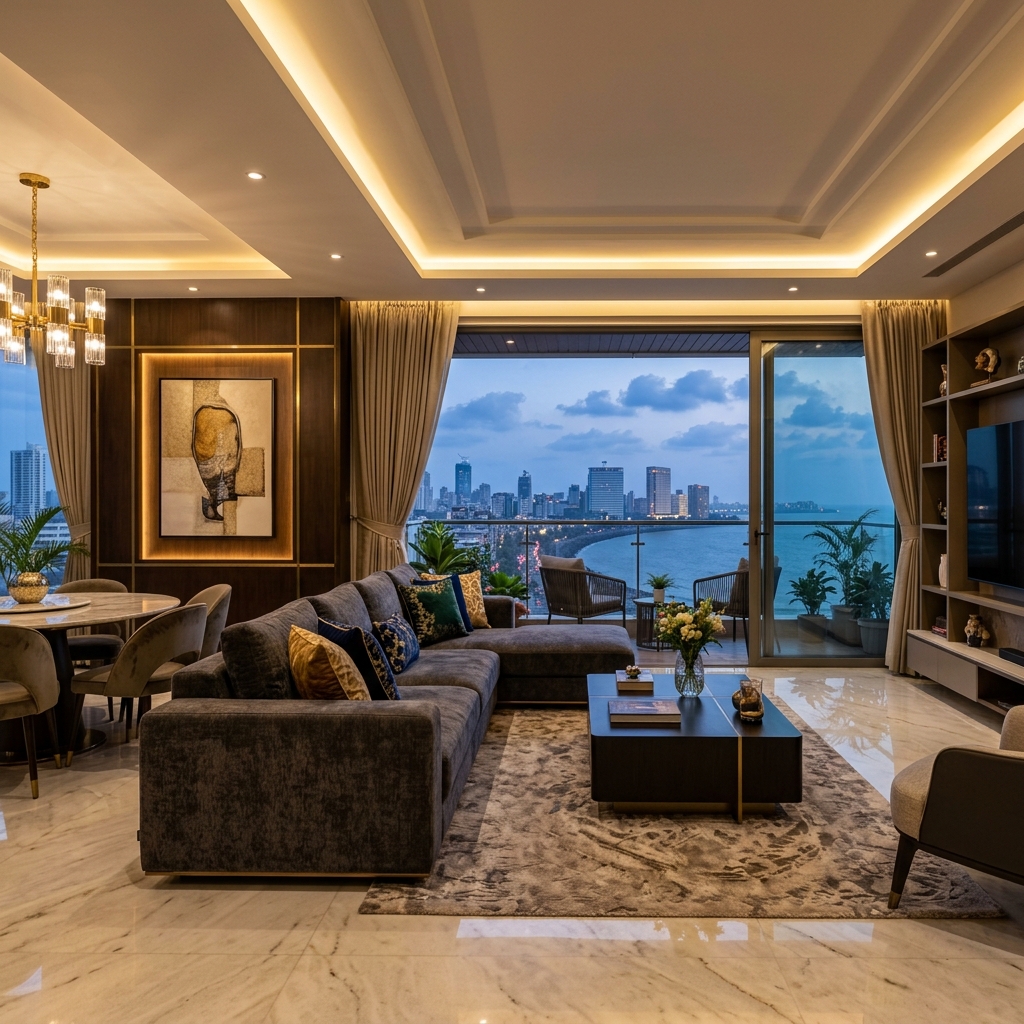 Opulent Indian Living Room with Sea View